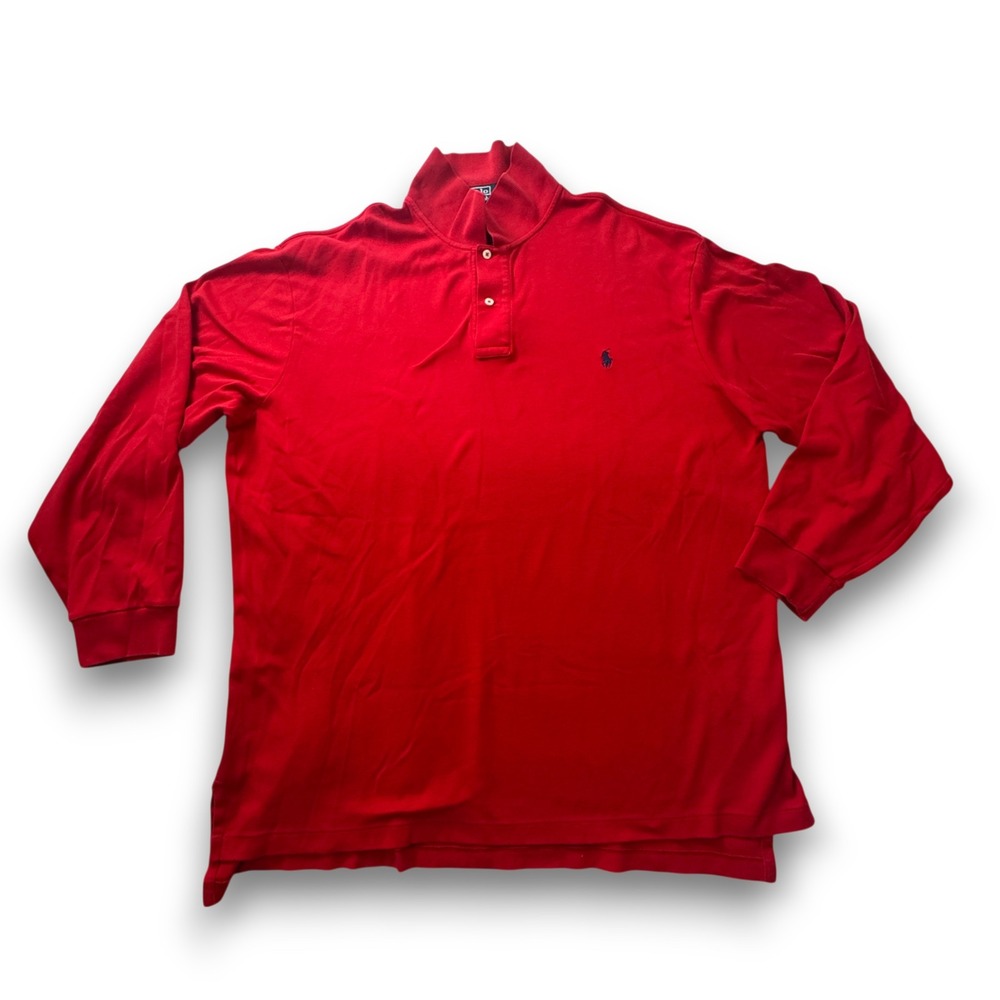 Polo Ralph Lauren Mens XLT Tall Red Long Sleeve Cotton Polo Shirt Logo 00277